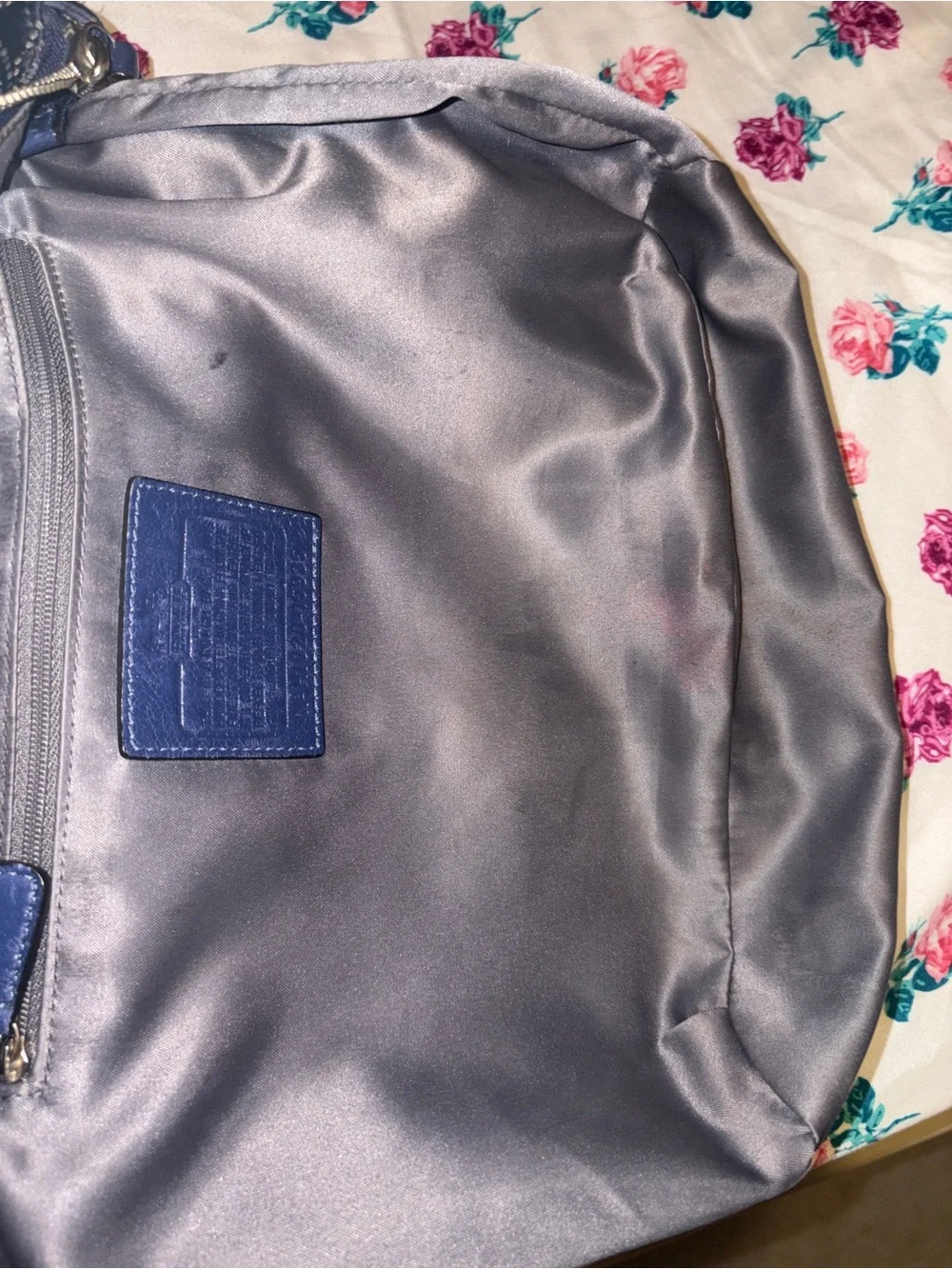 Coach Navy Circle Signature Satchel with Leather Trim